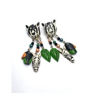 Earrings Zebra Safari Drops Dangles Pierced Animals